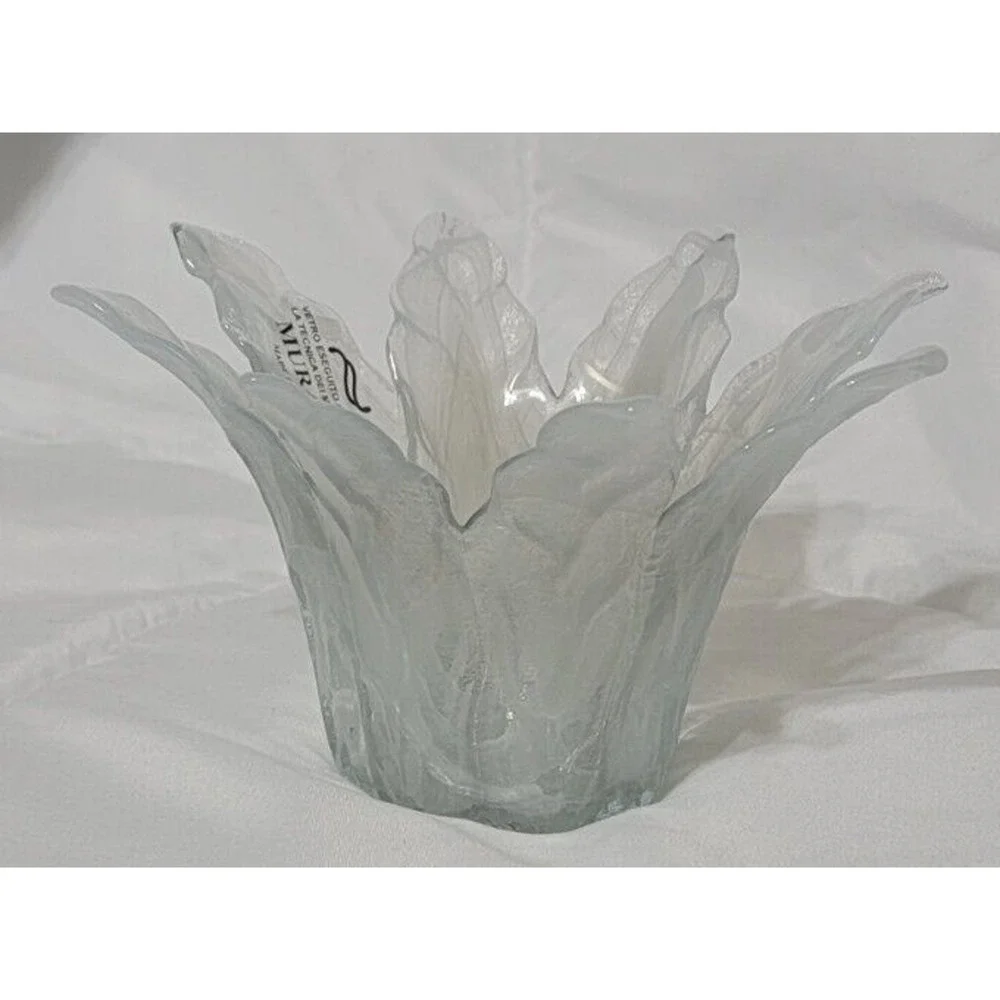 VTG ORIGINAL‎ MURANO HANDBLOWN GLASS FLOWER VASE/BOWL PLANTER WHITE - ITALY